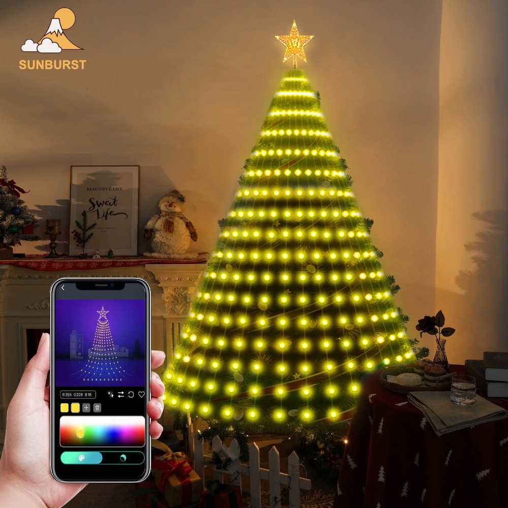 [Sunburst1 . br] Árvore De Natal LED Luzes De Corda App Smart RGB Pixel Star Topper Remoto USB