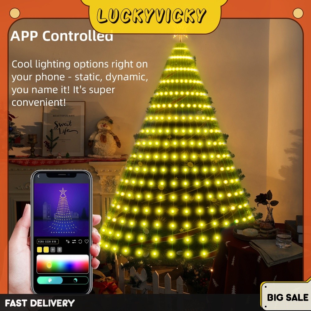 Luzes De Corda De Árvore De Natal LED RGB Pixel Com Controle De Aplicativo Star Topper