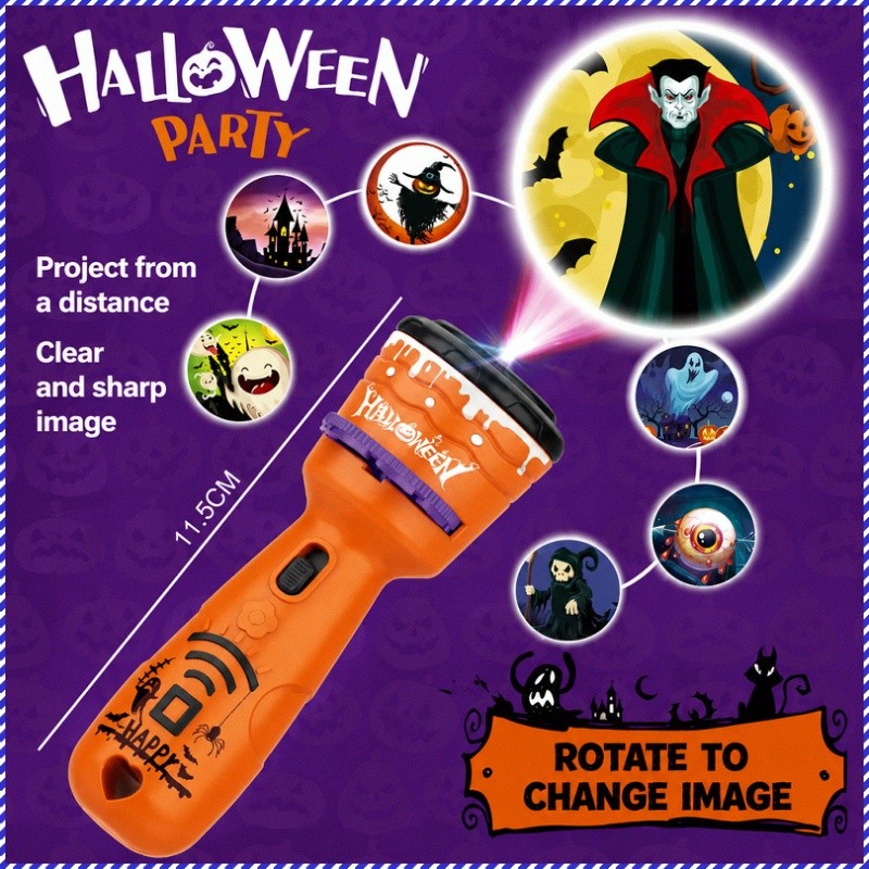 [Interactive Playtime]【24 Patterns Projection】Halloween Projector Flashlight LED Torch For Children/Party Favors/Decor