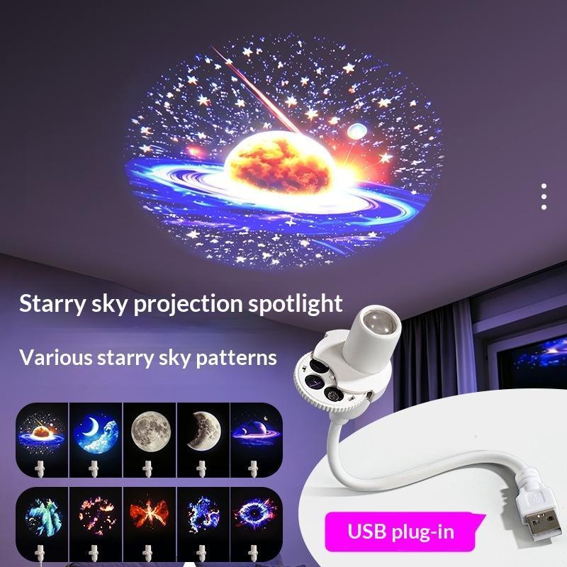 Projetor Galaxy Alimentado Por USB Multi Planet Patterns Pescoço Flexível Para Uso Noturno Romântico No Quarto