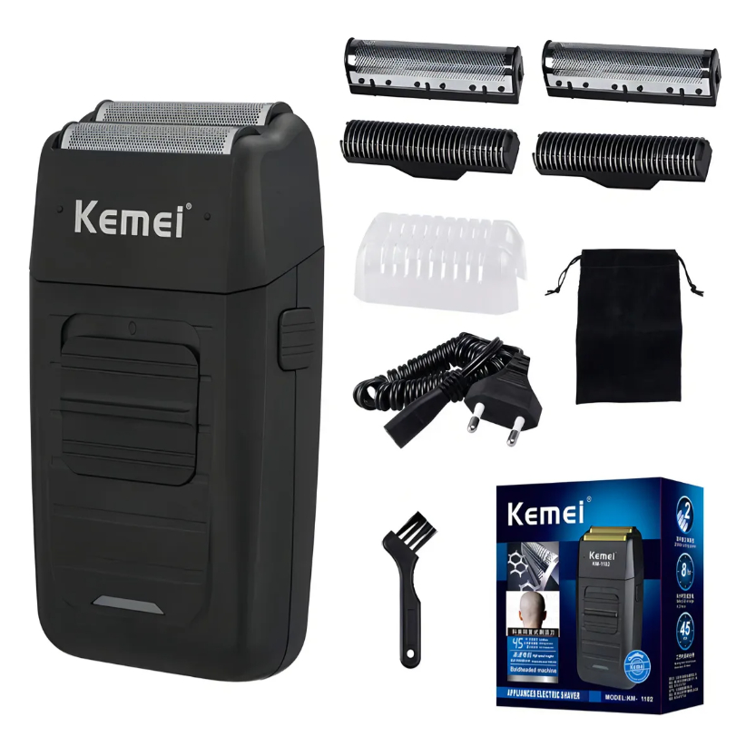 Maquina Barbeador Kemei Recarregável Automática Bivolt Preto