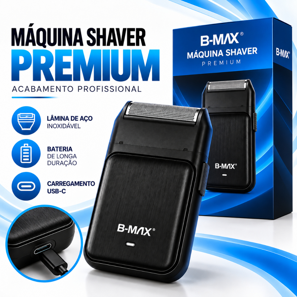 Máquina Shaver Premium B-MAX Sem Fio USB-C Acabamento Profissional