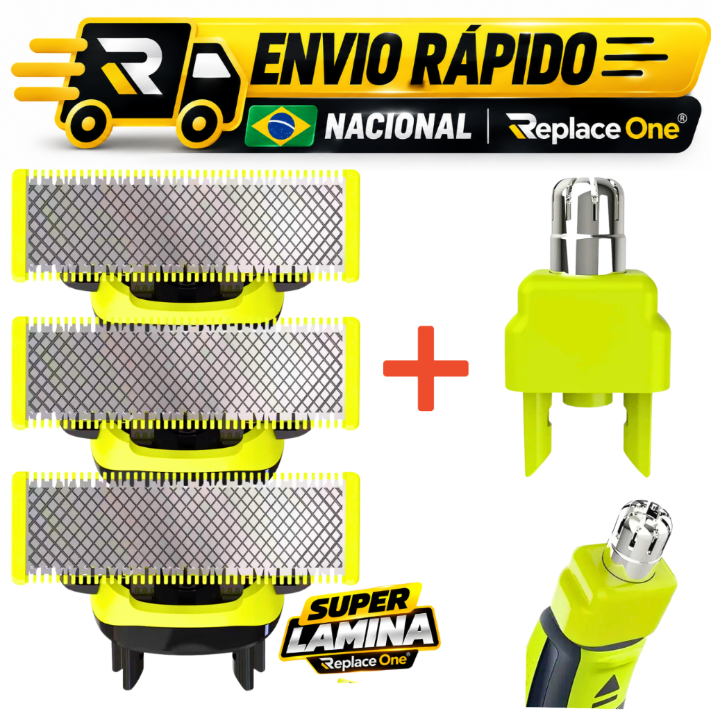 Super Lâmina Refil + Aparador Nasal Para Barbeador Philips OneBlade e OneBlade Pro