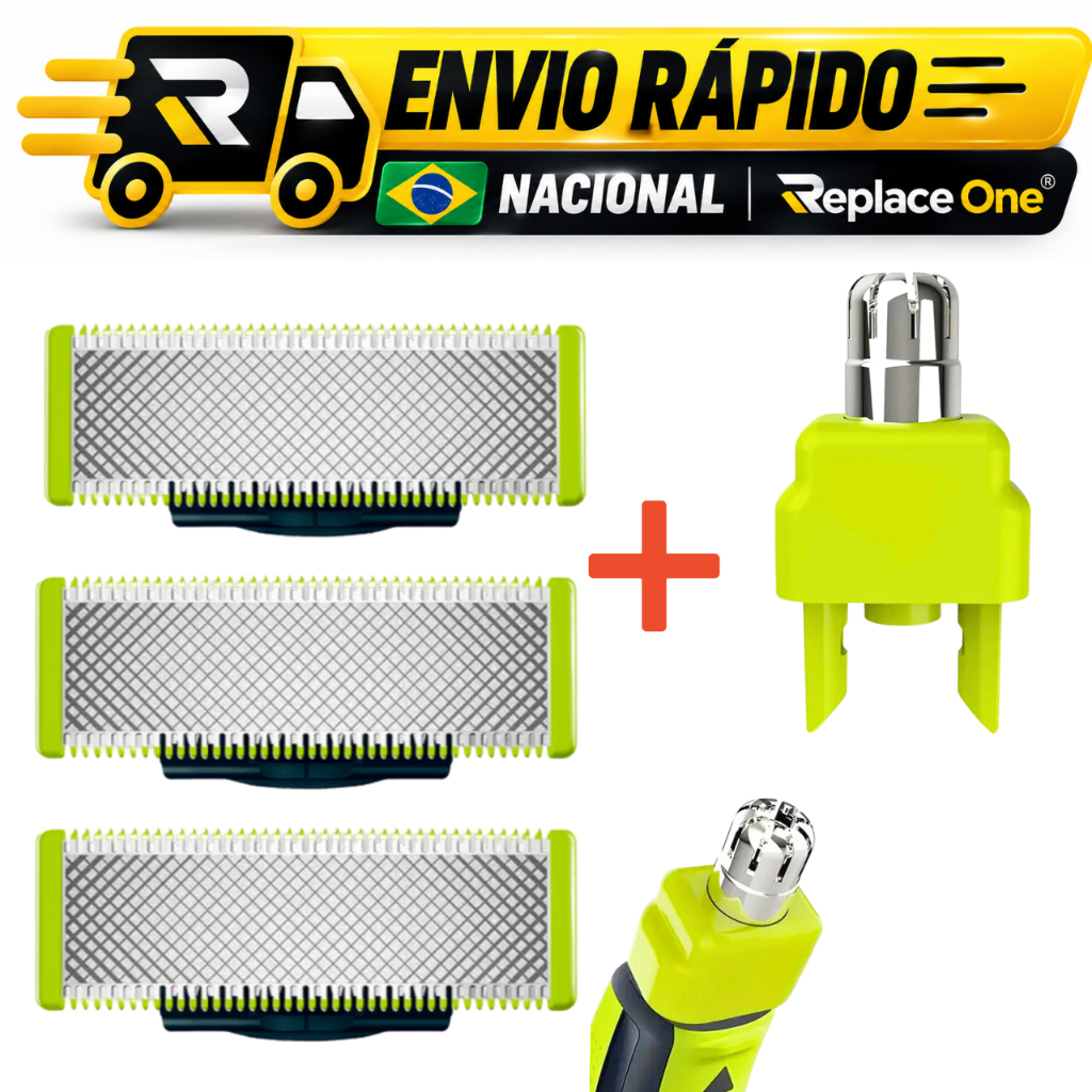 Lâminas Refil + Aparador Nasal Para Barbeador Philips OneBlade e One Blade Pro