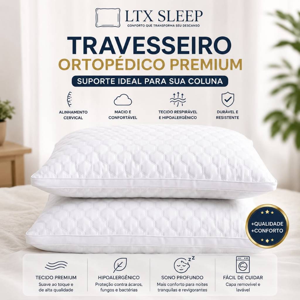 Kit 2 Travesseiros Branco Hipoalergênico Hexagon Comfort com Zíper Ajustável