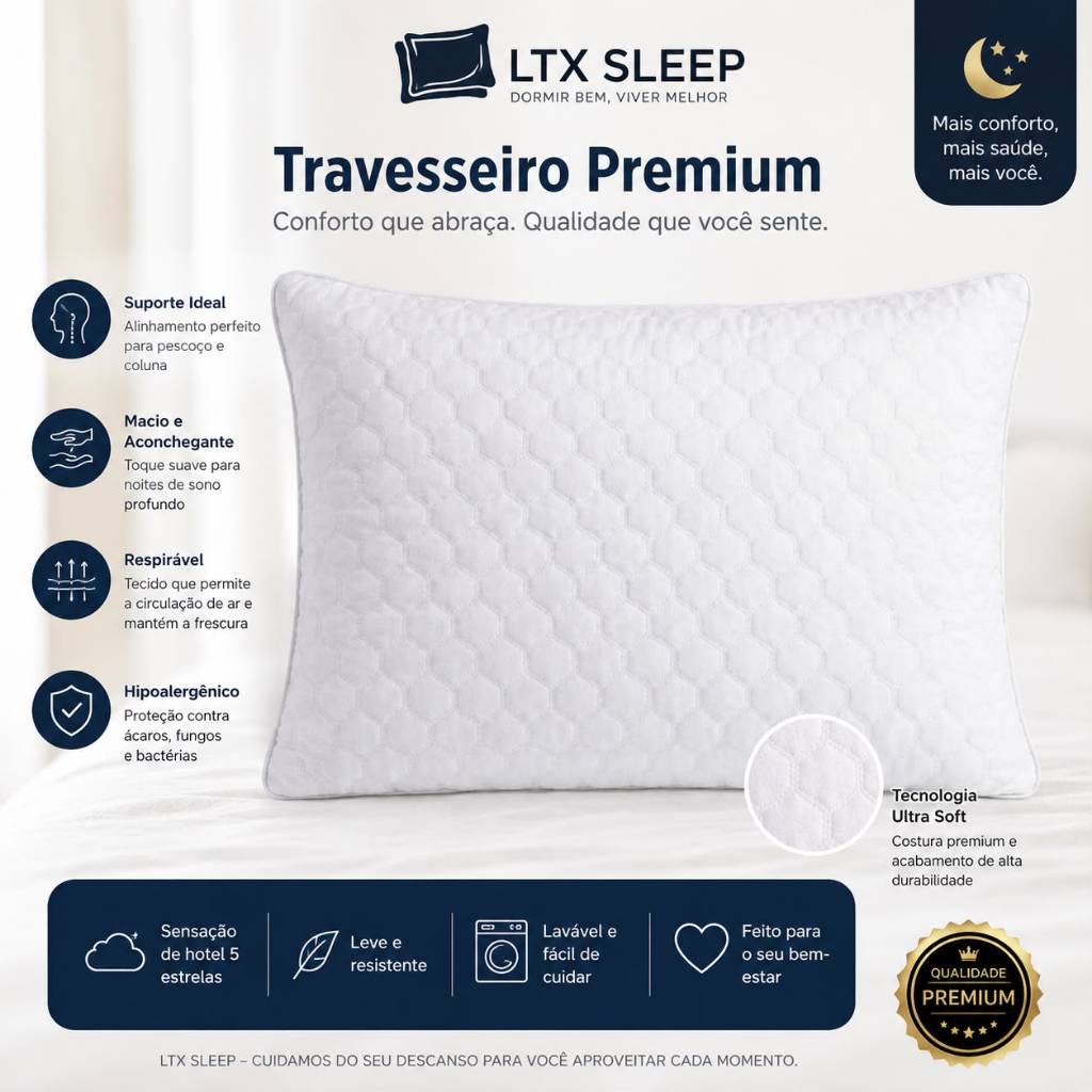 Travesseiro Branco Hipoalergênico Hexagon Comfort com Zíper Ajustável
