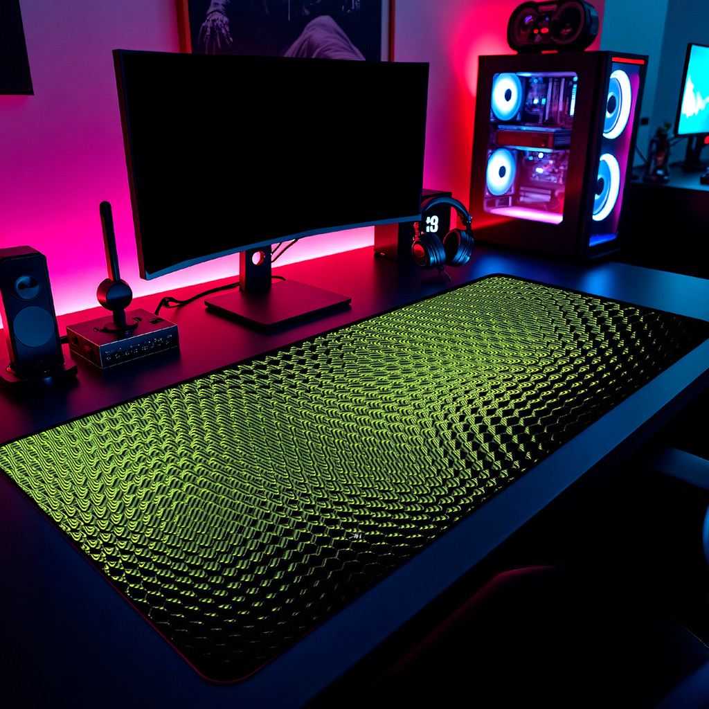 Mouse Pad Gamer Tech Hexagon Green 65x30cm 80x40cm 90x50cm 120x60cm Borda Costurada