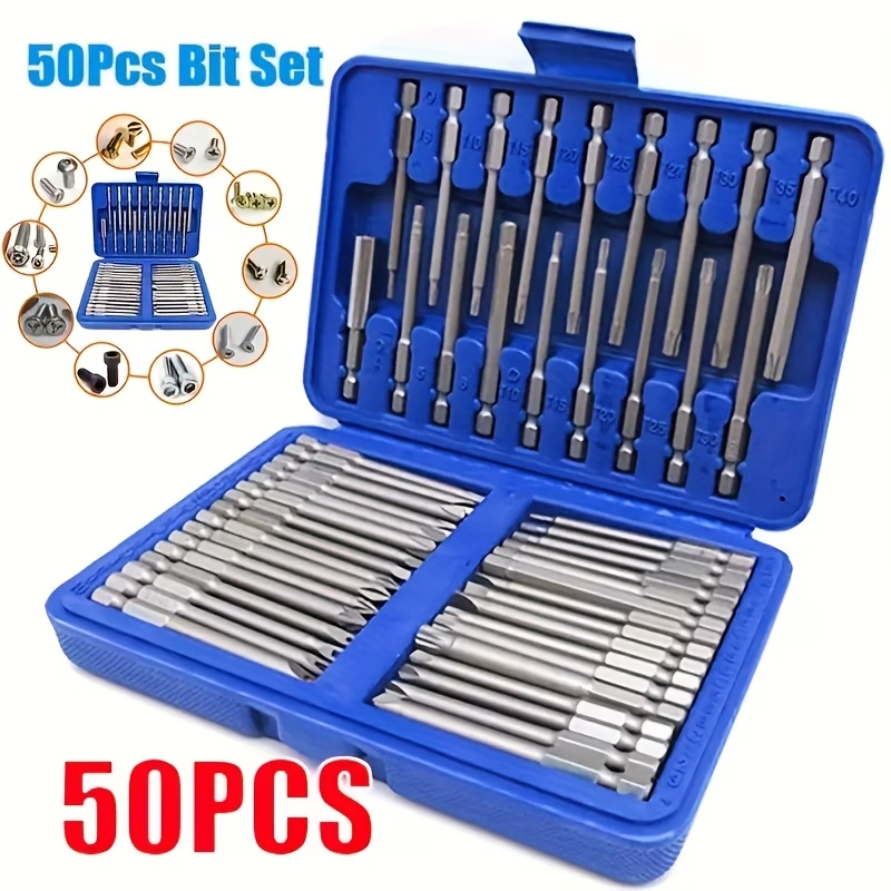 Conjunto completo de 50 peças de chave de fenda magnética forte elétrica multifuncional Phillips Hexagon Triangular Plum