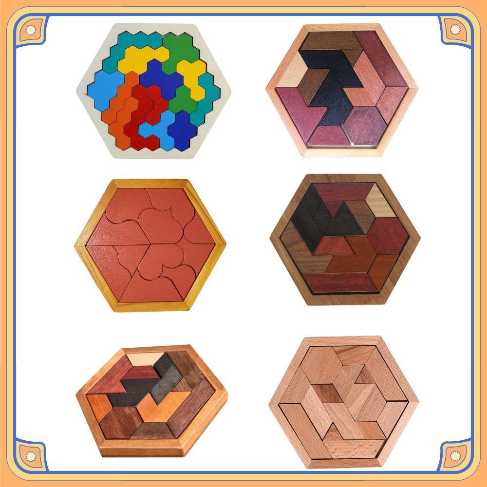 Brinquedo De Inteligência Tangram , Quebra-Cabeças Montessori Hexagon Cabeça Seguro De Jogos De Qi Para Pais E Filhos