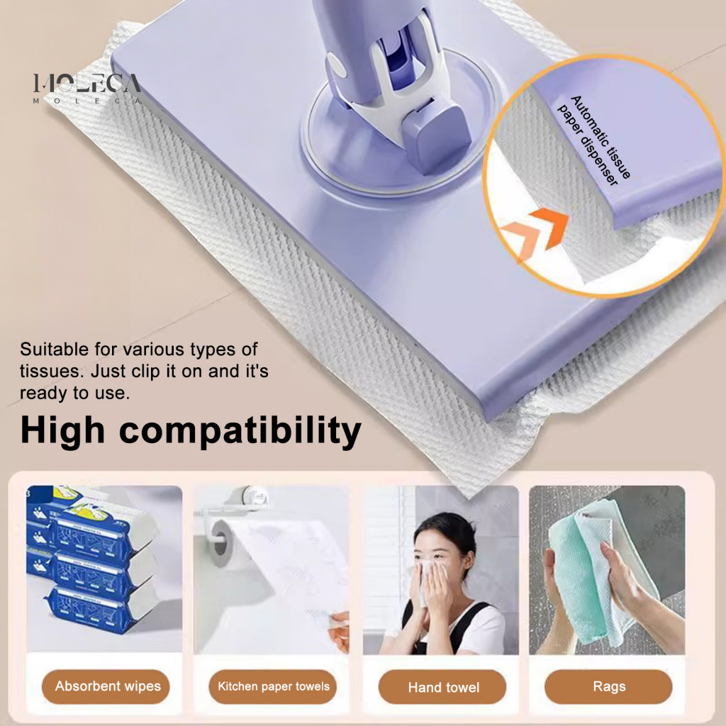 Clip-on Mop System Hands-free Small Flat with – Lightweight Easy Pad Change for Kitchen Bathroom Floor Face Towel for