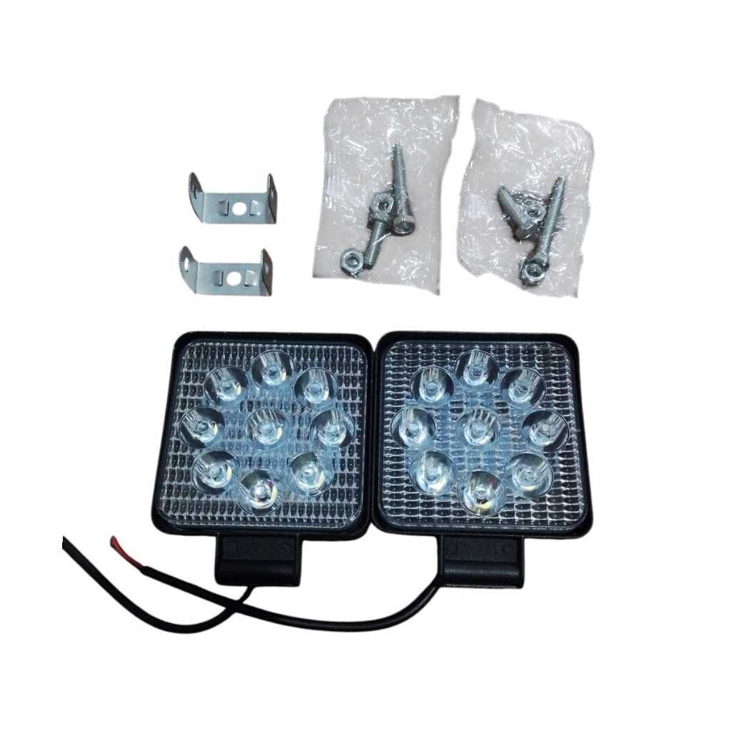 Kit 2 Farol Milha 27w Luz Auxiliar 09 LEDs 12v/24v Bivolt Quadrado