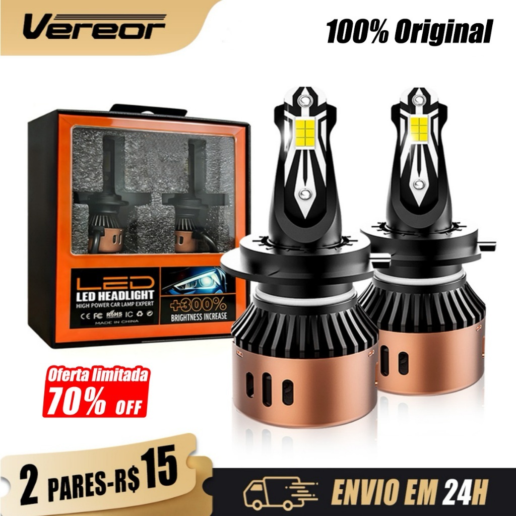 Par Lâmpada LED R11 100W 20000LM 9-12V Luz Branca Fria Alto Brilho Vida Útil Longa Compatível H1/H3/H4/H7/H11/9005/9006