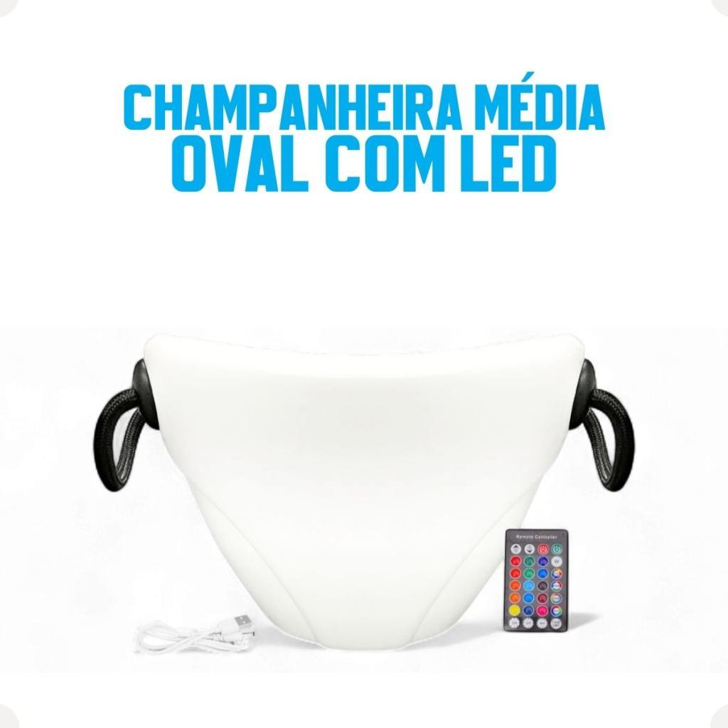 Champanheira Oval Média LED RGB Sem Fio Com Alça Balde De Gelo Iluminado Para Festa