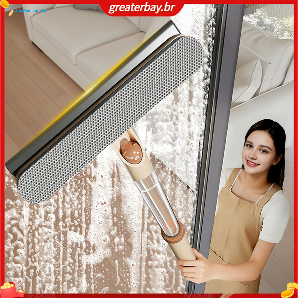 3-in-1 Window Screen Brush with Retractable Wand Swiveling Head Built-in Crevice – Multi-surface Glass Wiper for Easy