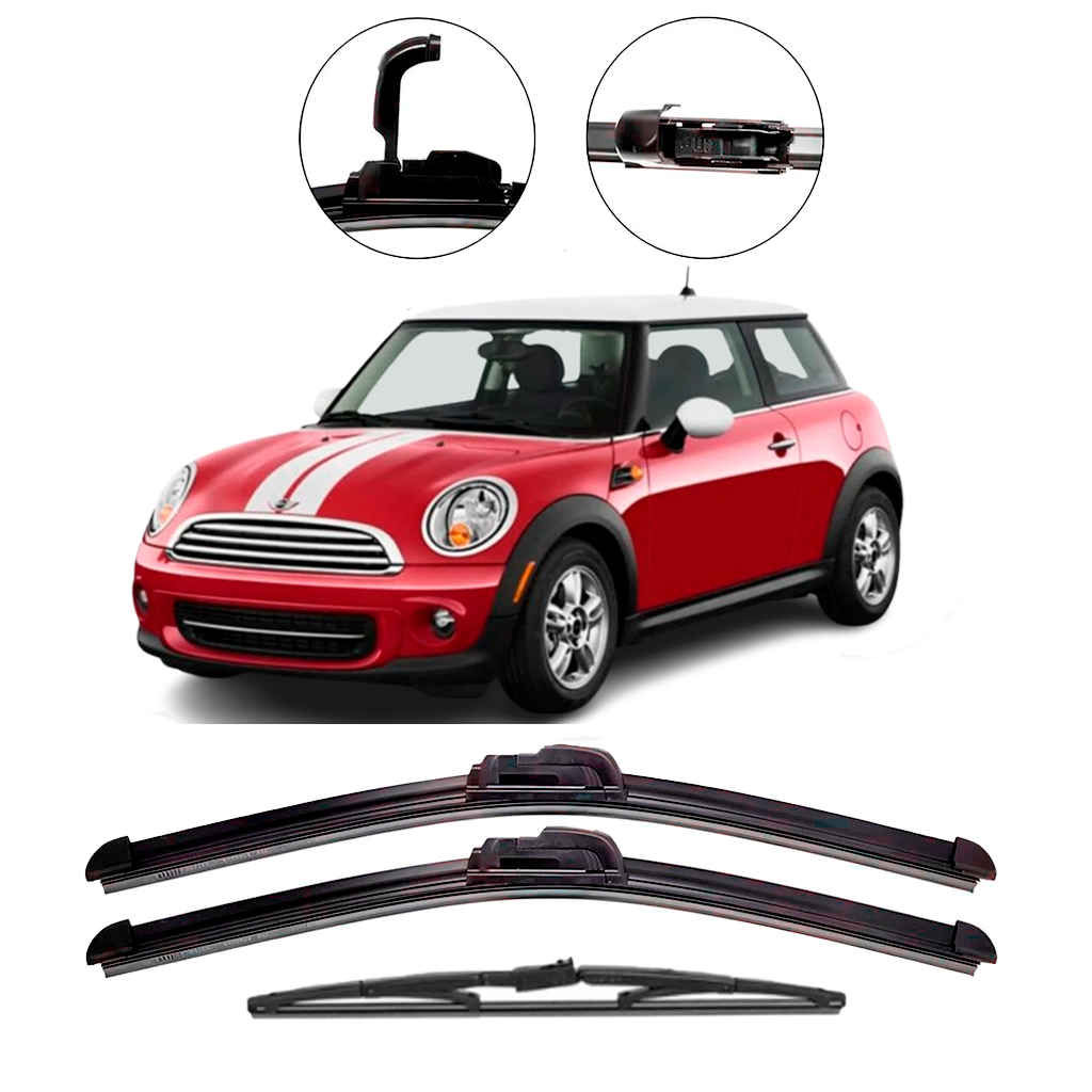 Kit Palhetas Limpador De Parabrisa Dianteiro + Tras Mini One / Cooper / Cooper S 2001 até 2013