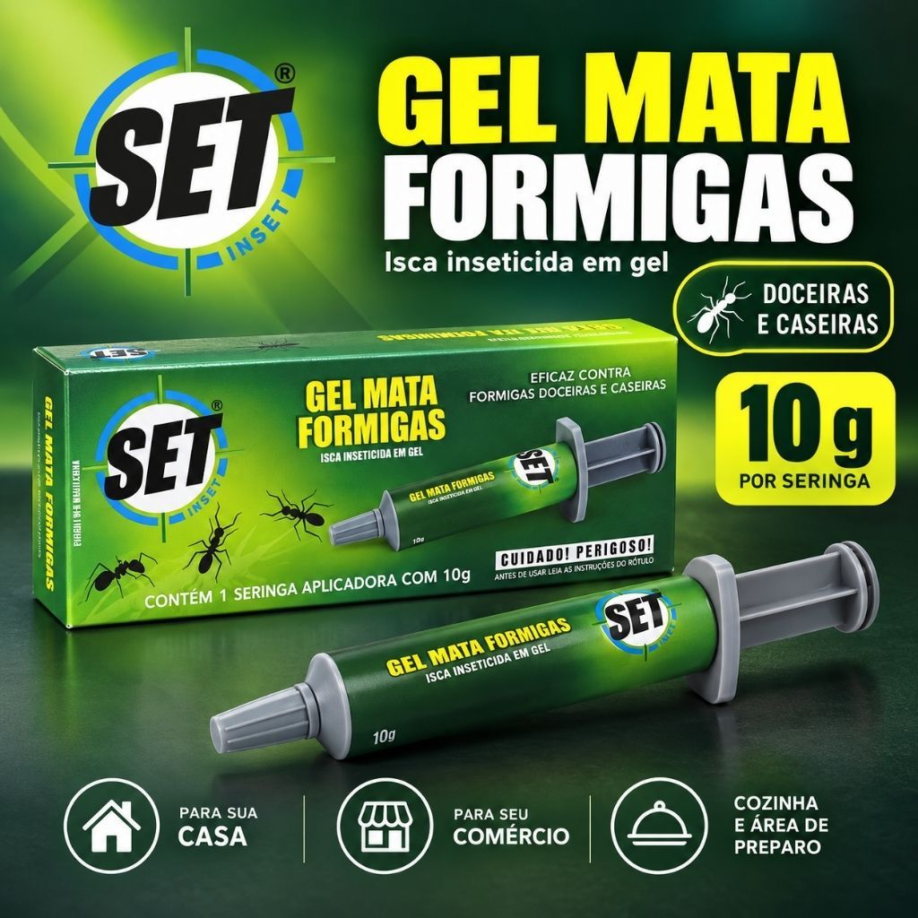 Gel Mata Formigas SET INSET Isca Formicida Seringa 10g 1 2 3 Unidades