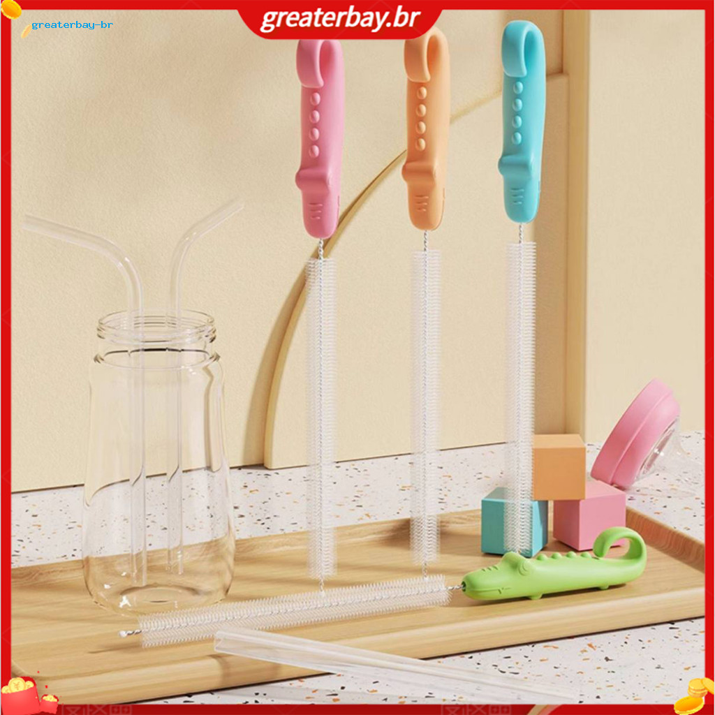 4pcs Crocodile Handle Cleaning Brush Set – Food-grade Straw Cleaner with Stainless Steel Rod for Milk Bottles Water Cu