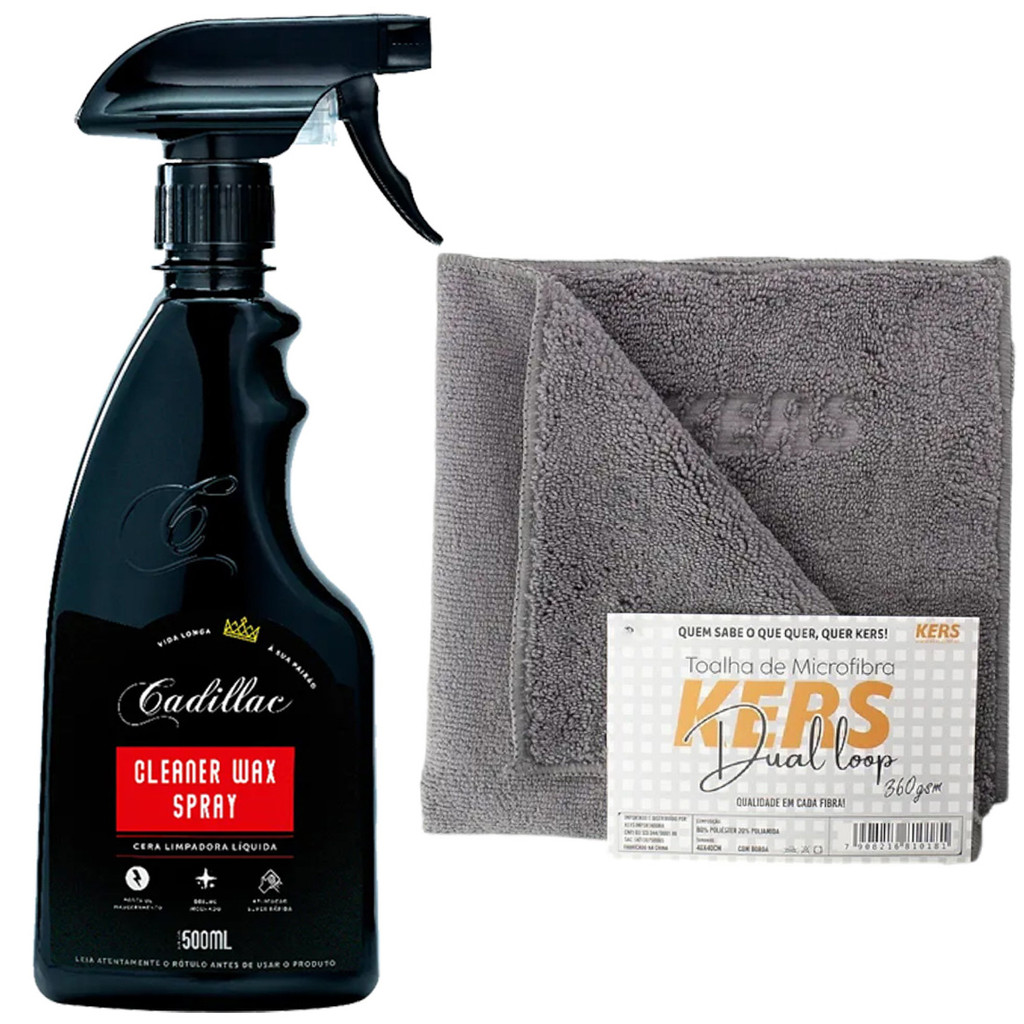 Kit Cera Cleaner wax spay 500ml Cadillac e flanela dual loop Kers