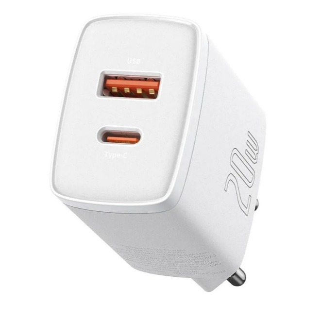 Carregador de Parede Baseus Tipo C + Usb Qc 3.0 Pd 20w Turbo