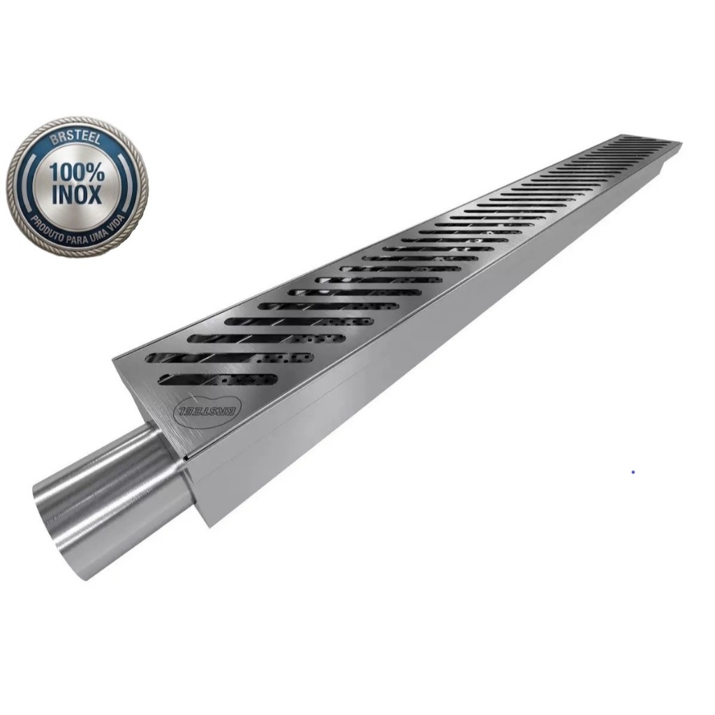 Ralo Linear Inox Industrial 50cm Grelha 1,2mm Reforçada Alto Fluxo BR Steel Construção