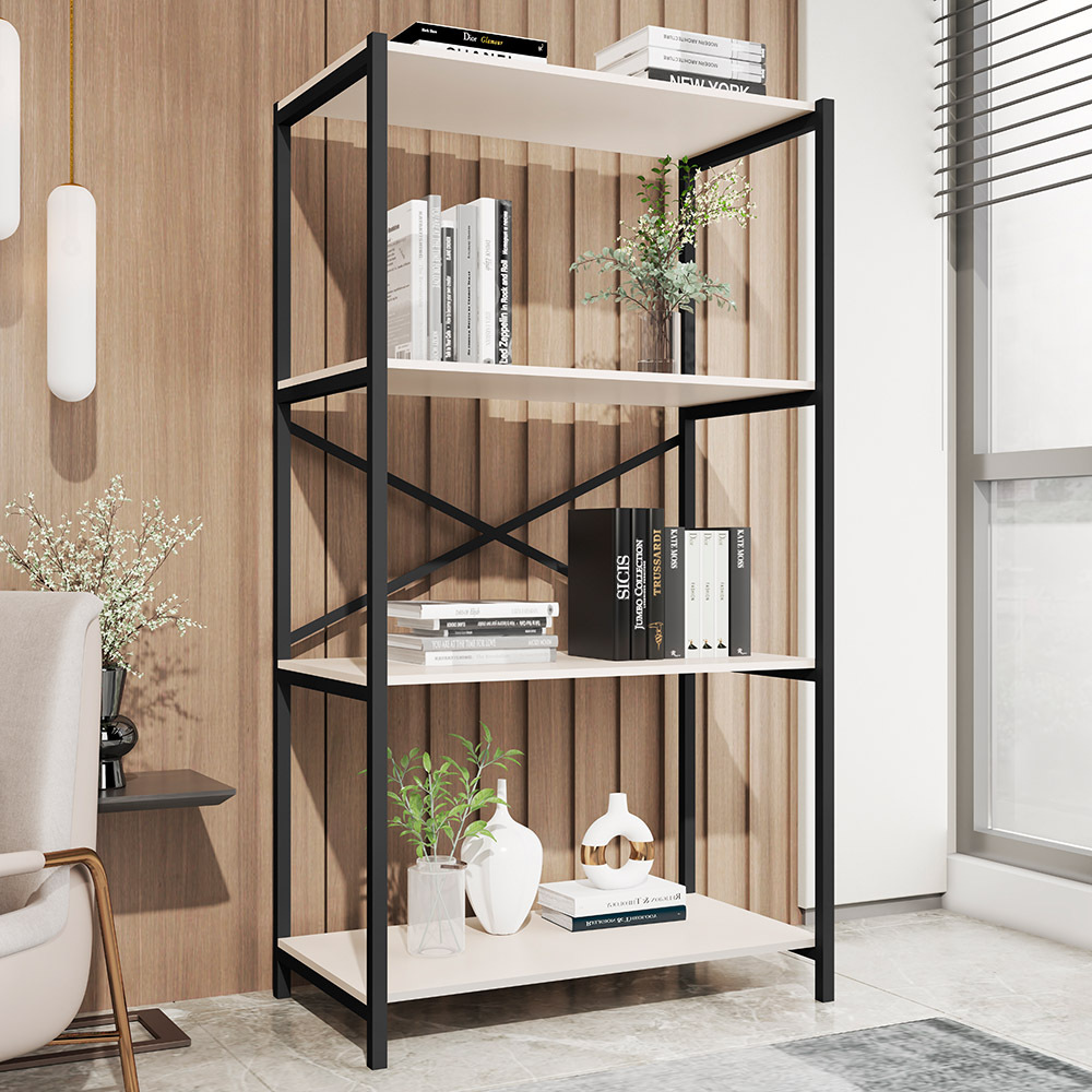 Estante Livreiro Steel 90cm Estilo Industrial com Pés em Aço