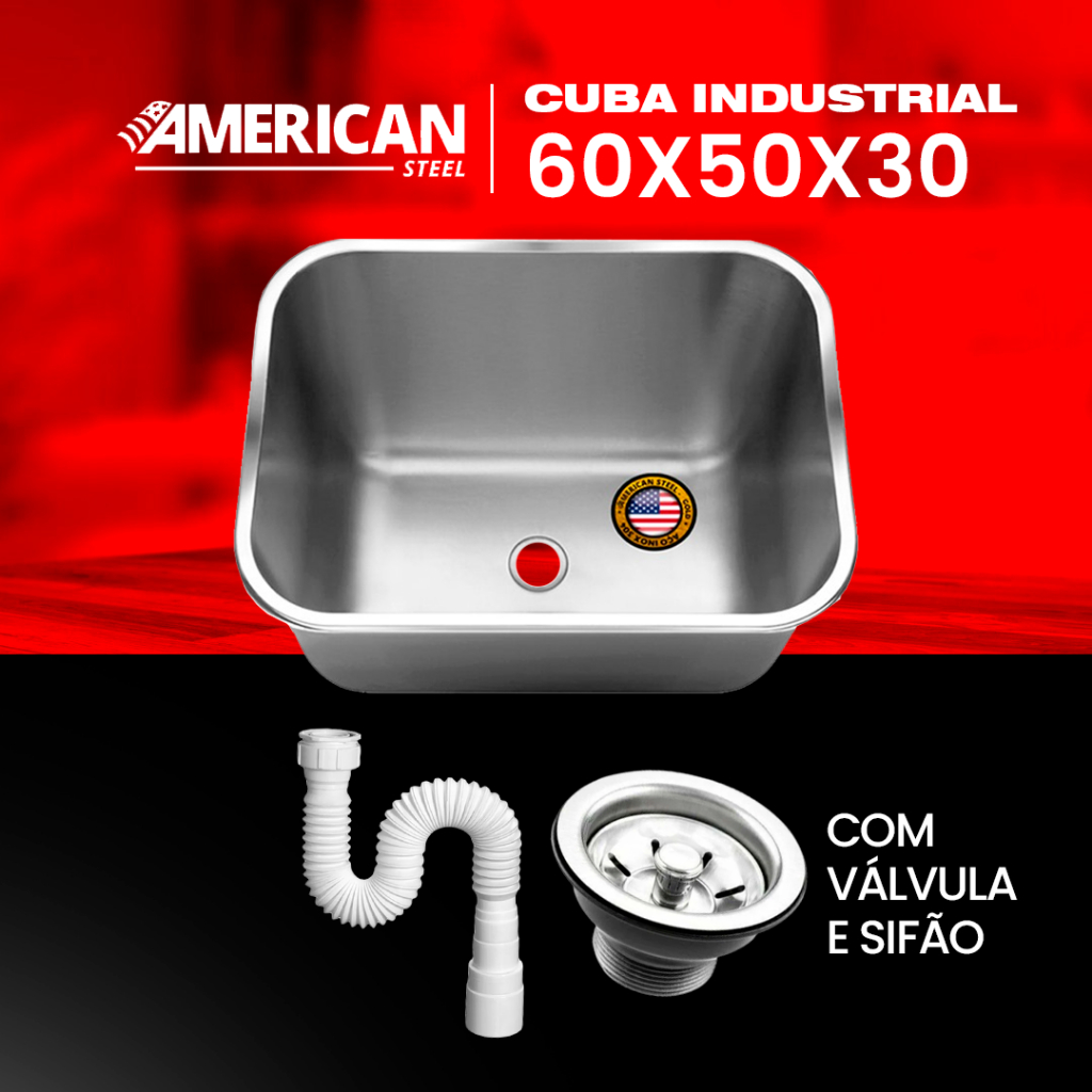 Cuba Aço Inox Industrial 60x50x30 American Steel 50l