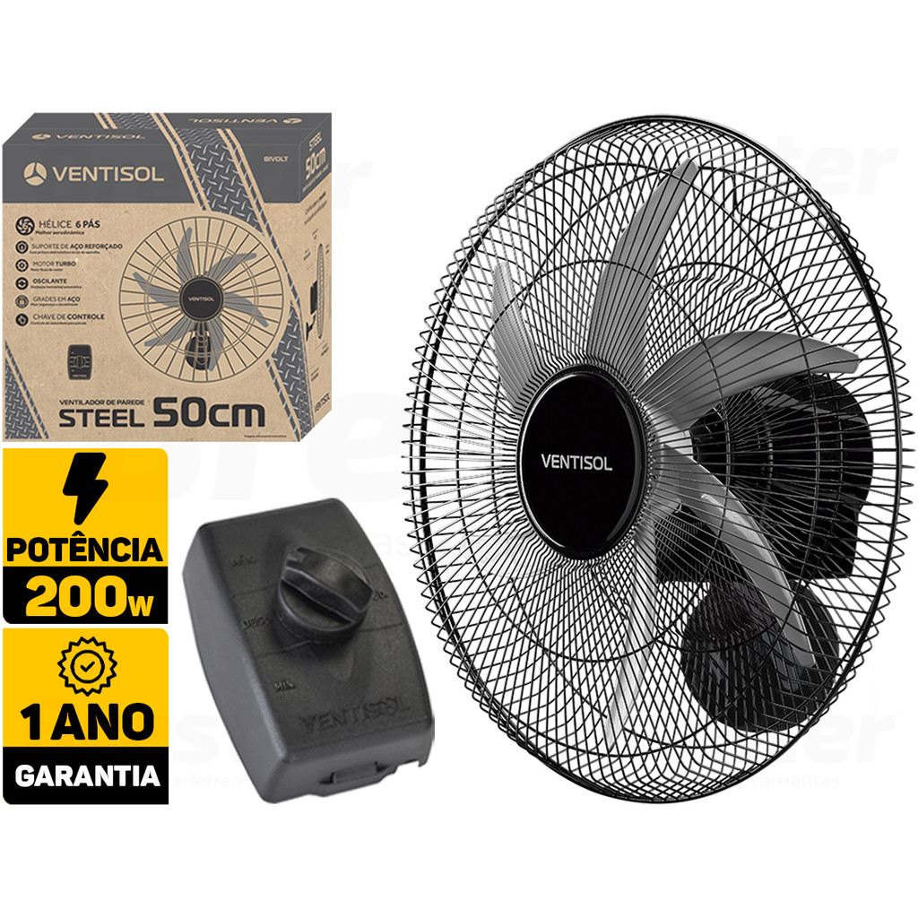 Ventilador De Parede Steel 50cm Para Lojas Indústria Escritório Academia Igreja 200w Ventisol Bivolt