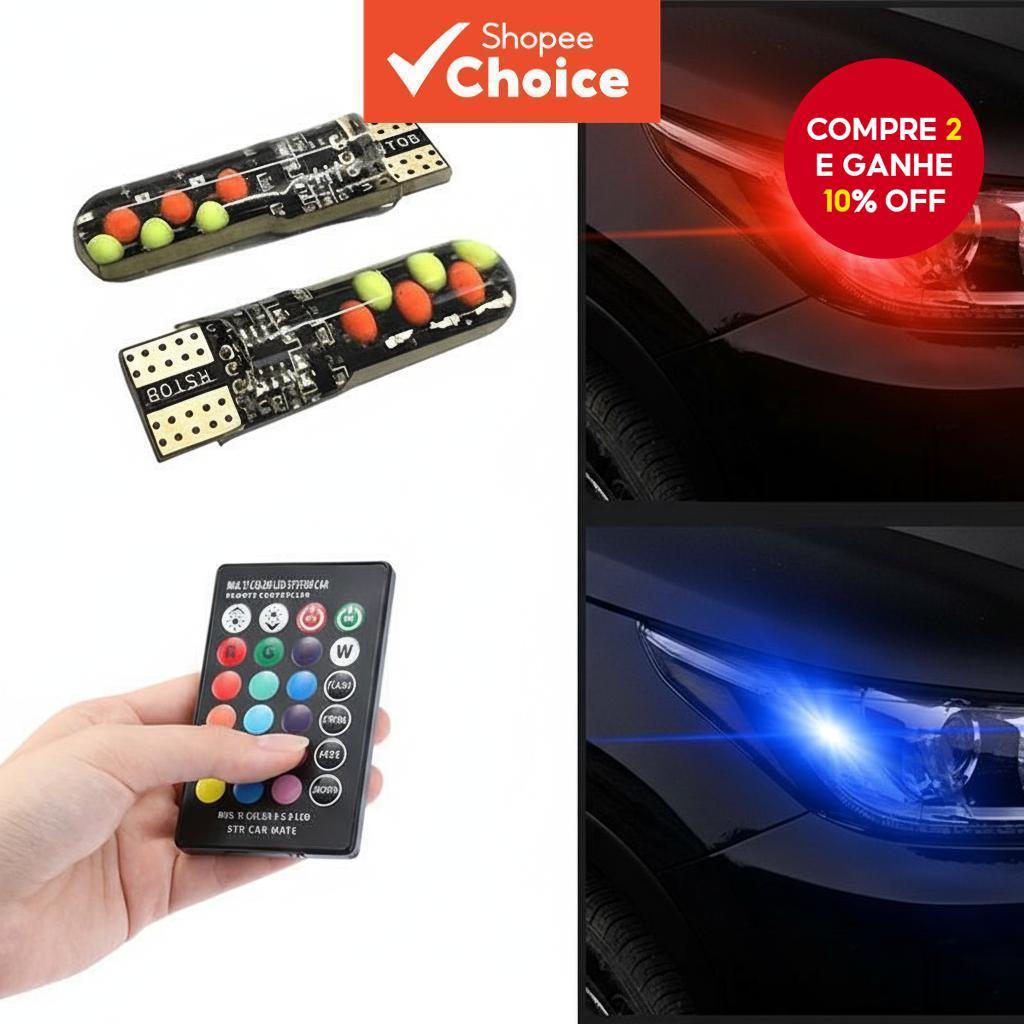 T10 W5W LED 12SMD RGB COB Multicolor Com Controle Remoto Flash/Strobe Canbus Lâmpada de Leitura Cunha