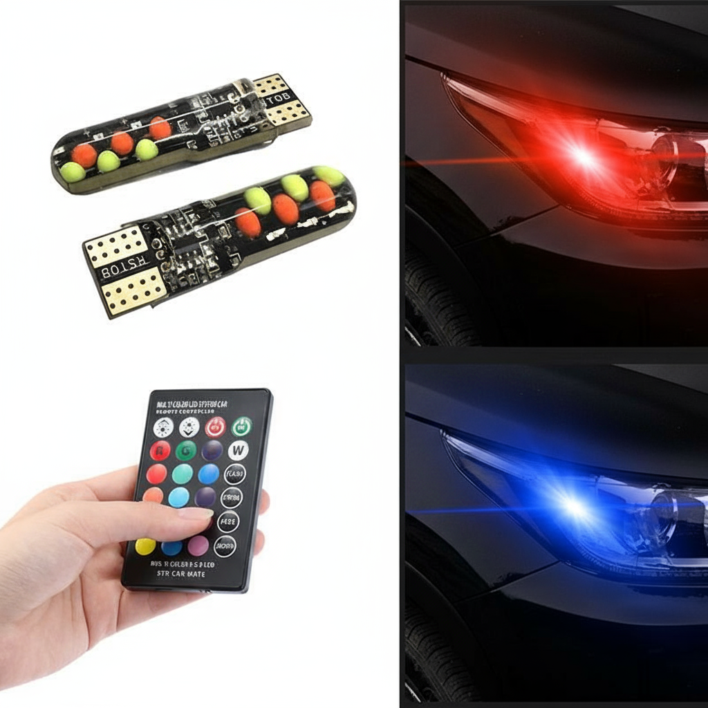 T10 W5w Led 12Smd Rgb Cob Multicolor Com Controle Remoto Flash/Strobe Canbus Lâmpada Cunha de Leitura