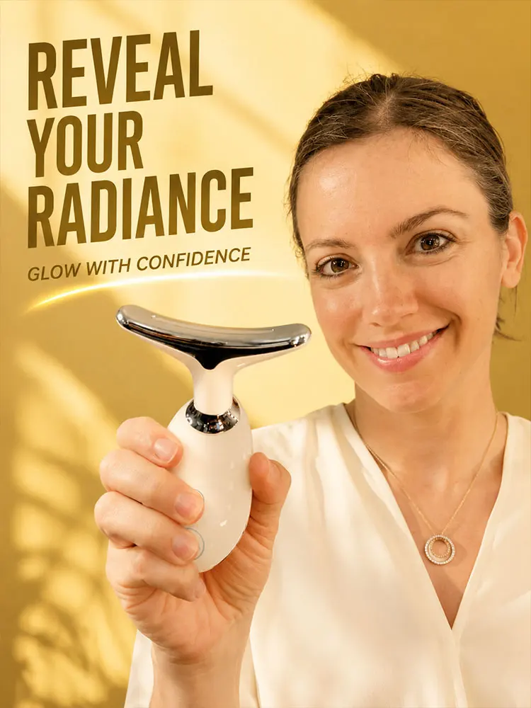 Face Neck Lifting Massager EMS Microcurrent Beauty Device with LED Light Warm Massage for Daily Skincare Routine
