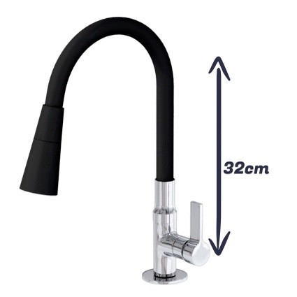 Torneira Dual Flex c-70 - Torneiras Gourmet Flexivel Preta Bancada 2 Jatos - Torneira Luxo