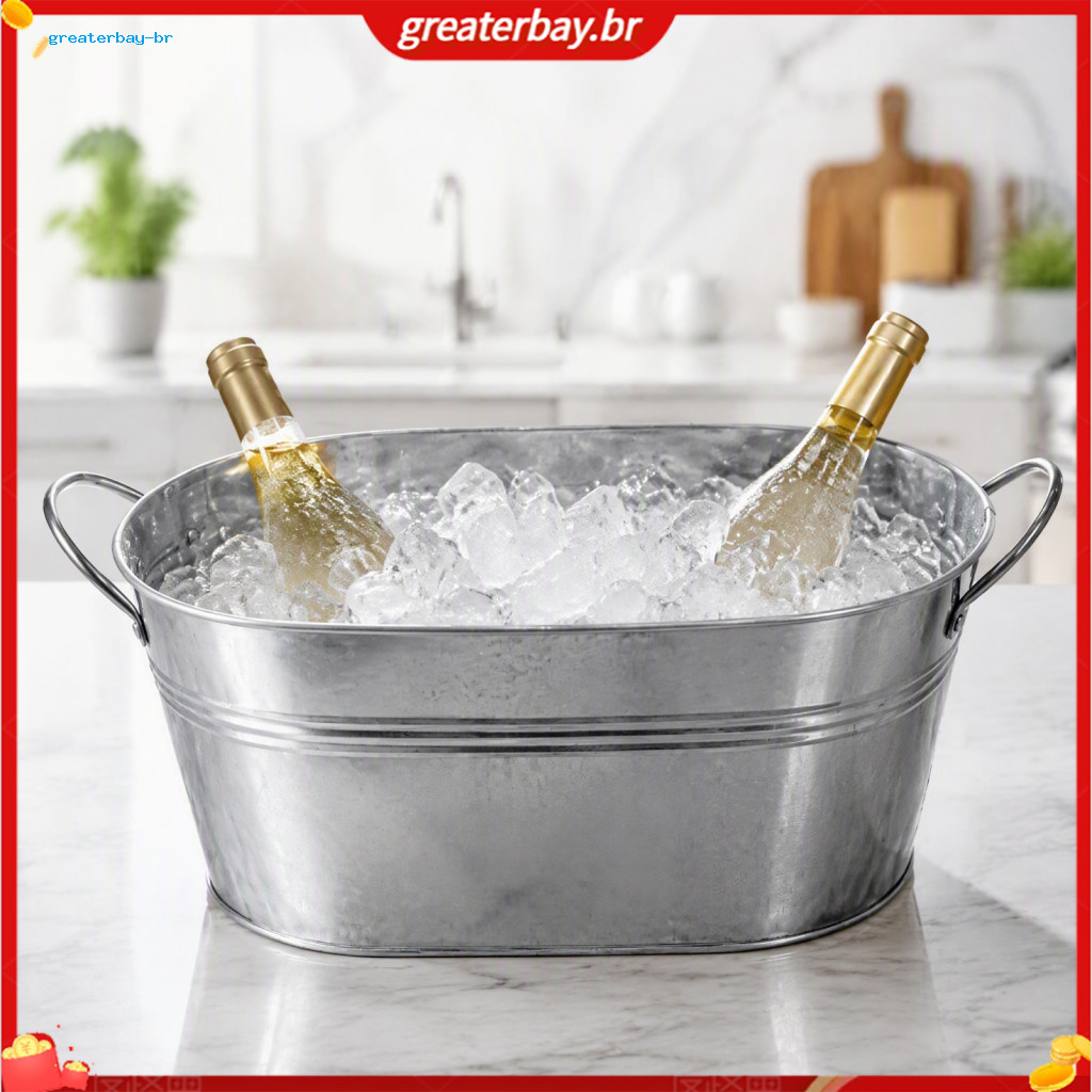 Galvanized Steel Ice Bucket with Dual Handles – Heavy Duty Metal Beverage Tub for Wine Cocktail Champagne Perfect Bar