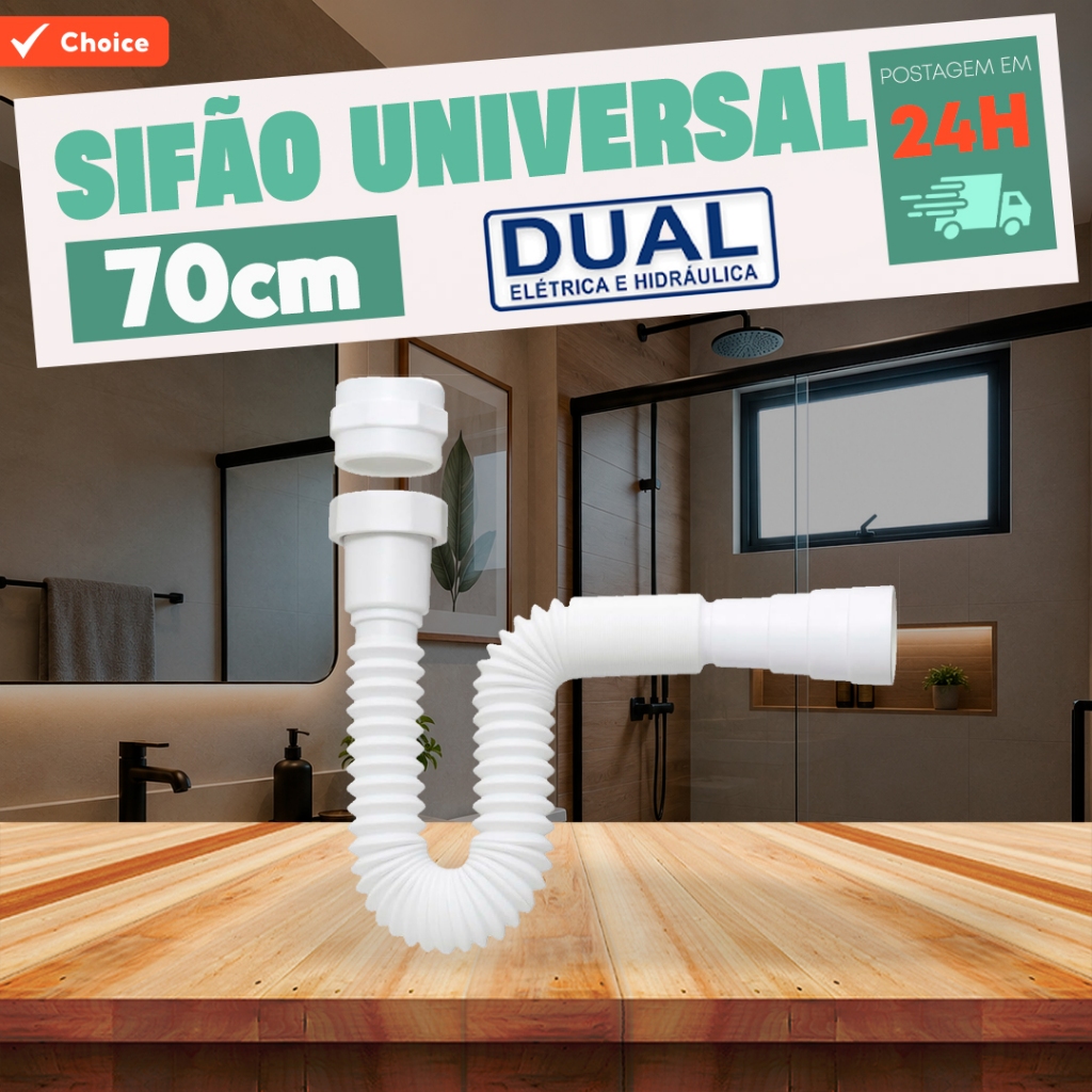 Sifao tubo sanfonado ajustável Lavatório/Pia/Tanque Universal 70cm unifort dual onca
