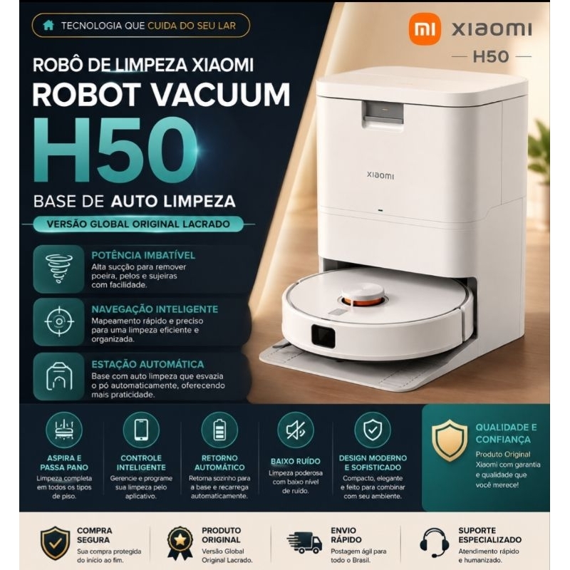 Robô de Limpeza Xiaomi Robot Vacuum H50 auto Limpeza versão global original lacrado com garantia