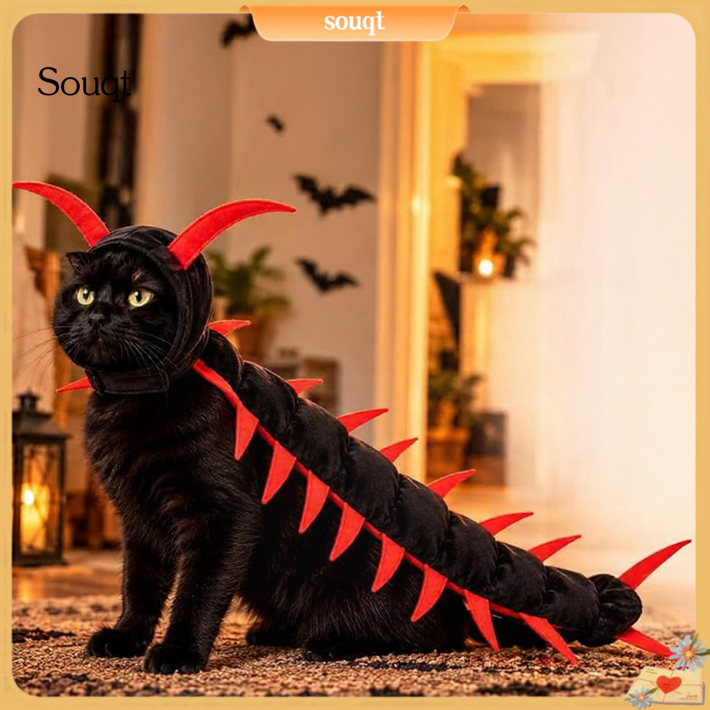 Halloween Cat Costume Plush Centipede Look with Adjustable Straps Funny Segmented Body Pet Outfit for Cats Perfect Cospl