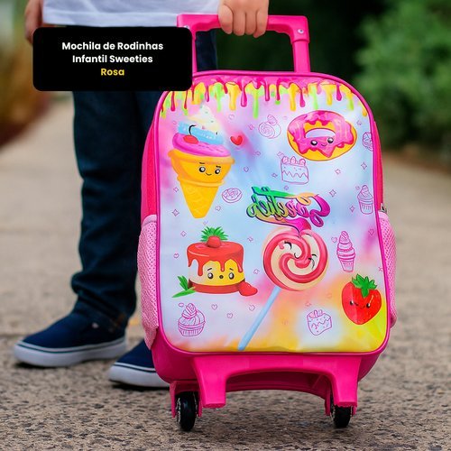 Mochila Rodinhas Infantil Rosa 17 Litros Poliéster Sweeties FIRST