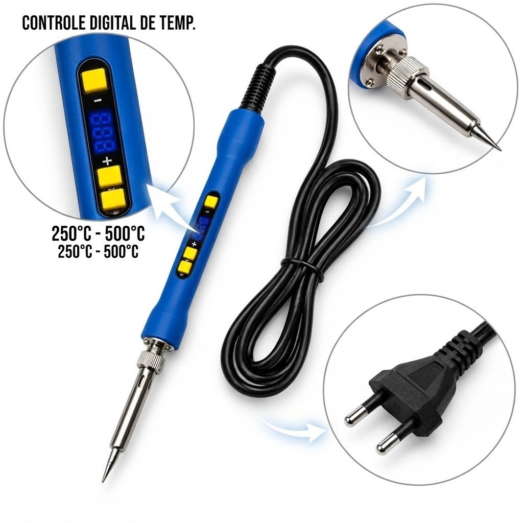 ​Ferro De Solda Digital Ajustável 15w a 60w 250°c A 500°c Led