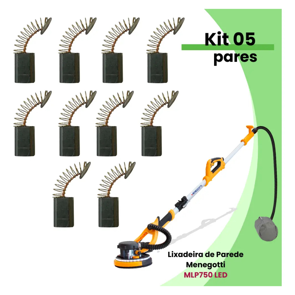 Escova Carvao Para Lixadeira Parede Menegotti Mlp750 Led - 05 Pares
