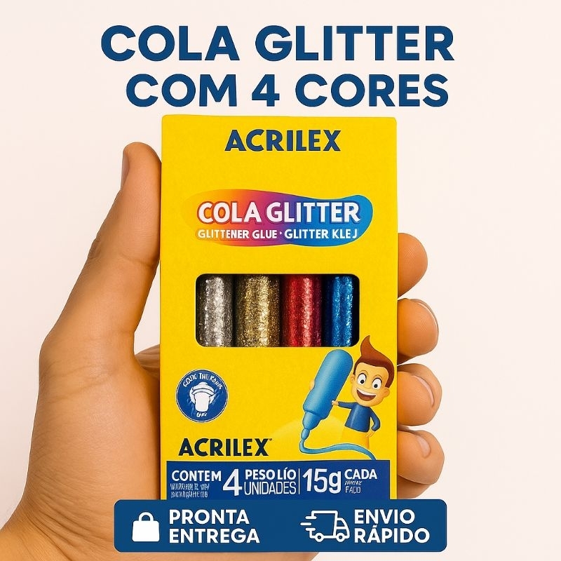Cola Glitter Acrilex 4 Cores 15g - Kit Escolar - Artesanato - DIY - Papelaria - Escola -