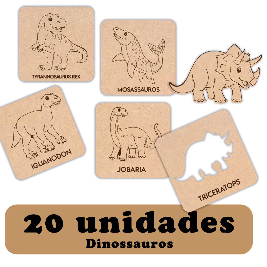 Kit 20 de Moldes de Dinossauro em MDF para Crianças – Brinquedo Educativo Reutilizável, DIY, Arte e Artesanato