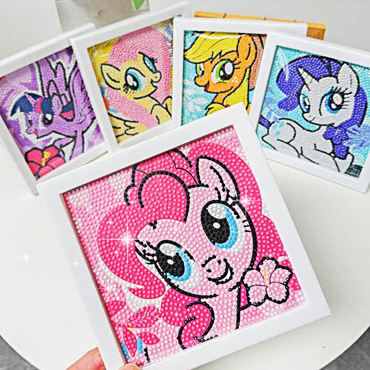 Kit Pintura de Diamante Infantil 17×17cm 💎 Desenhos Cartoon Fofos com Moldura