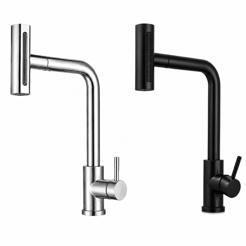 Torneira Gourmet Cozinha Flexível 4 Funções | Preto Fosco e Inox Escovado | Bica Móvel 360° | Jato e Spray Premium