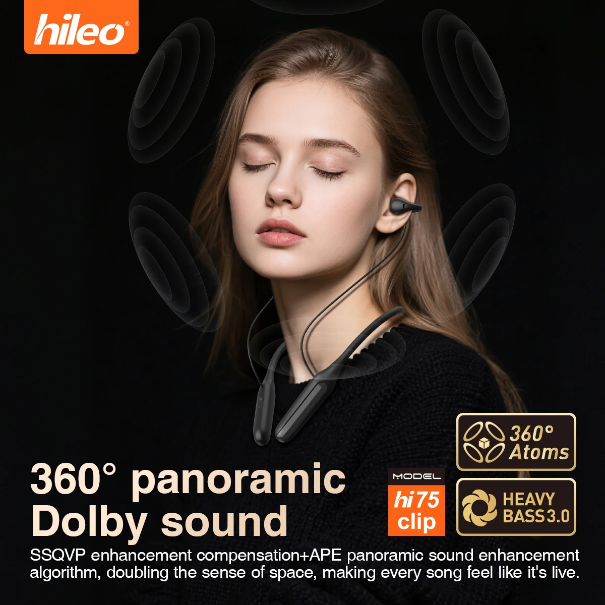 Hi75 Clip Earphone 360 Panoramic Dolby Sound Bluetooth V6.0 Headphones Wireless Sport Waterprrof Headset Stereo Gaming Headphone