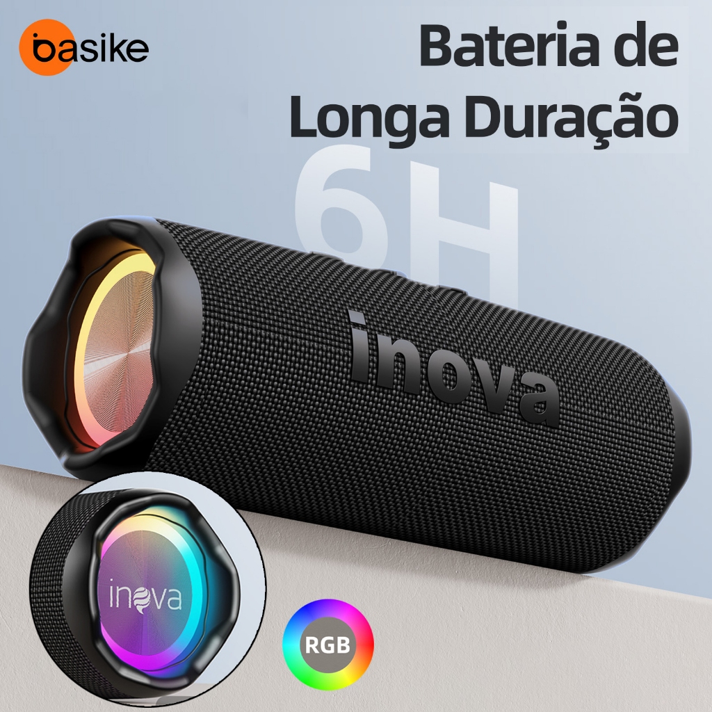 INOVA Caixa de Som Estéreo Portátil  Som Poderoso LED RGB FM Festa Ao Ar Livre Envio Imediato