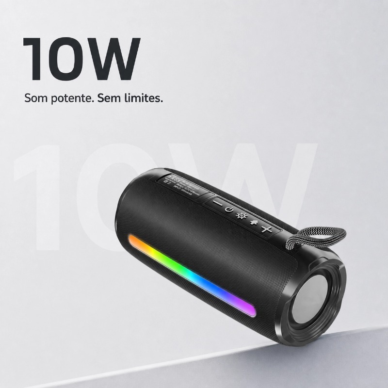 Caixa De Som 10W Bluetooth RGB LED TWS Portátil Subwoofer Potente Recarregável Colorida Para Praia/Festa/Viagem-HY-435