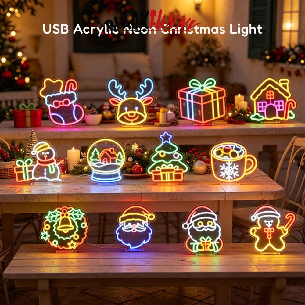 Blackeous USB Plug In Desktop Pendurado Dupla Utilização Natal Acrílico LED Neon Light Strip Colorido Atmosfera Decoraçã