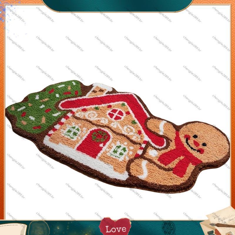 [Novo C] Natal Gingerbread House Area Cartoon Tapetes Banheiro Antiderrapantes De Varanda B