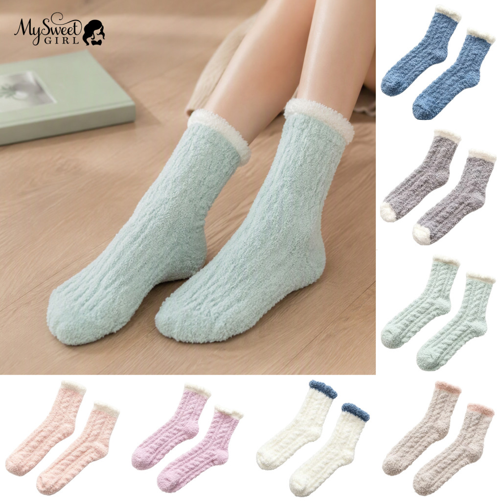 Soft Thermal House Socks Loose for Circulation Women’s Thick Plush Coral Fleece Slipper Floor with Towel Bottom for We