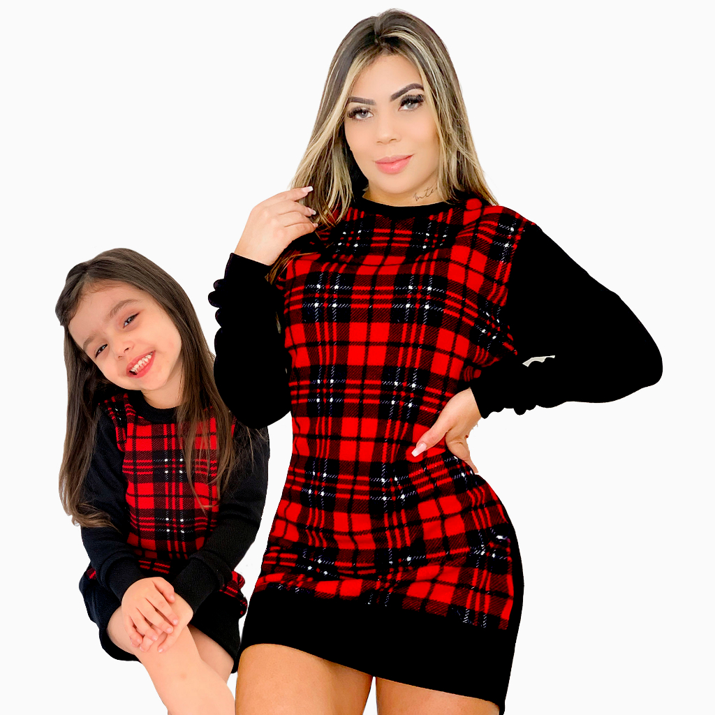 Vestido Mãe e filha Mini Vest Malha Crepe Xadrez a pronta entrega