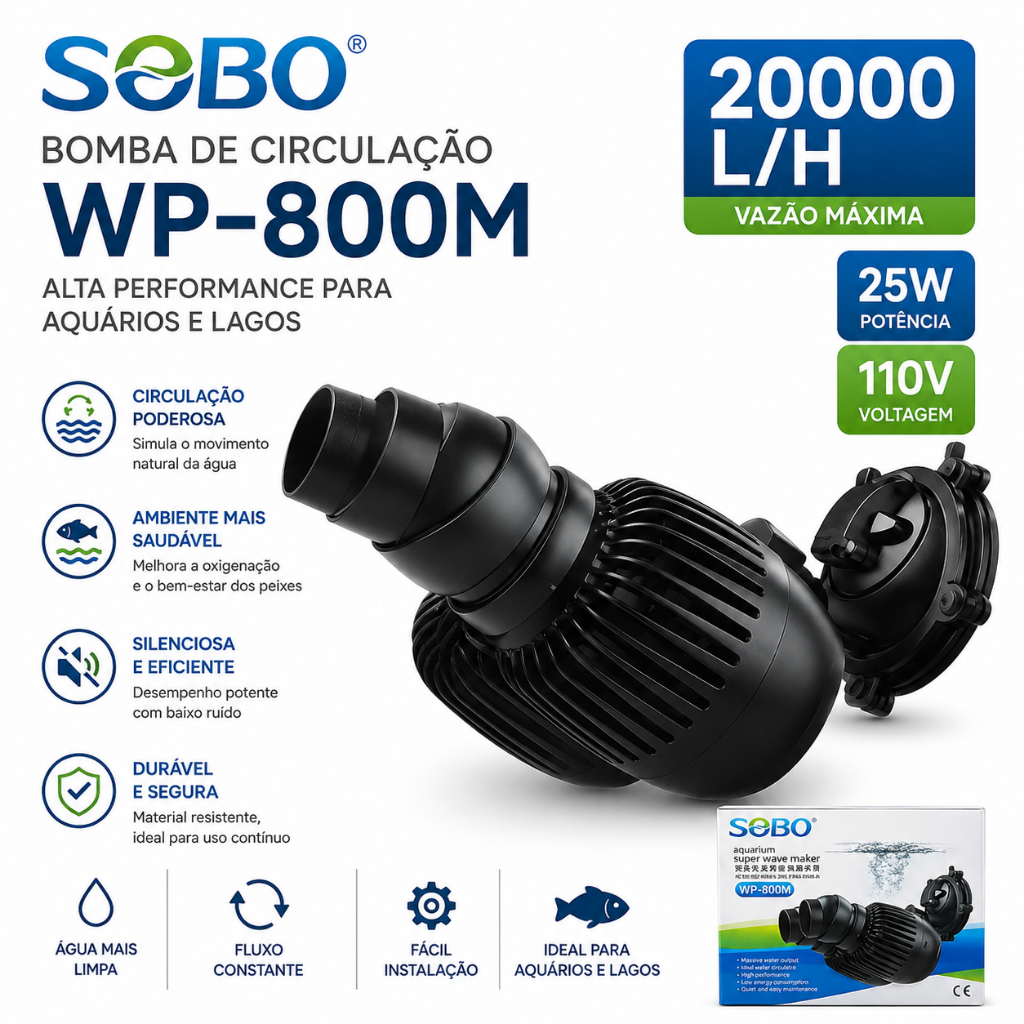 Bomba de circulação de alta vazão para aquário Wave Maker WP 800M ( 20.000l/hora) - 25W- 110V